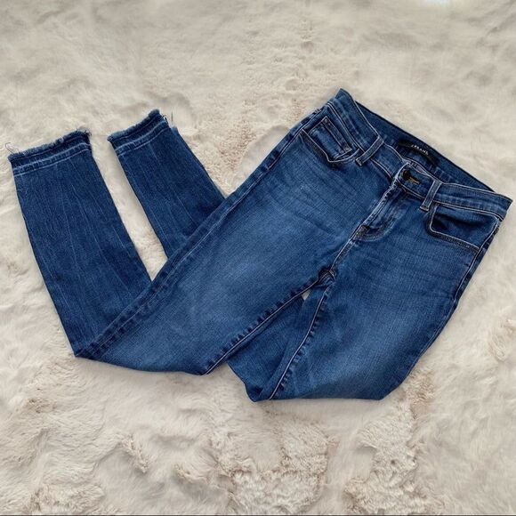 J Brand Raw Edge Asymmetrical Hem Medium Wash Skinny Jeans 25 - Picture 2 of 13